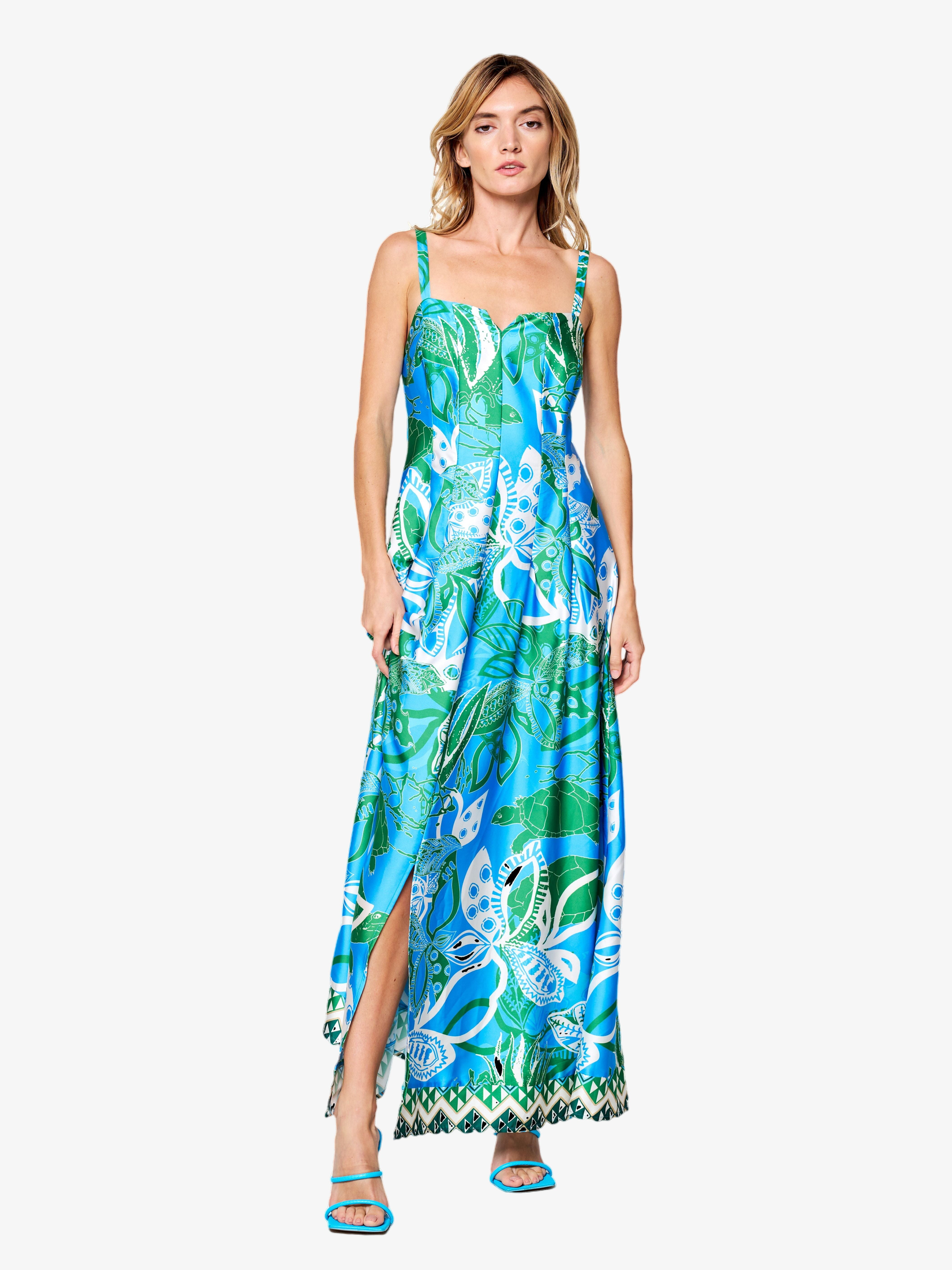 Carisa Turtle Print Front Slit Maxi Dress