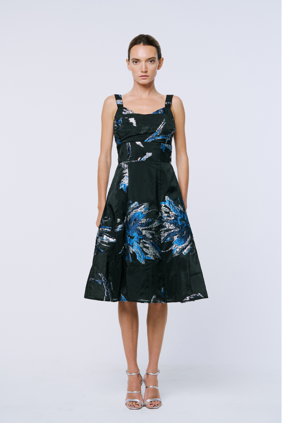 Alenna Blue Floral Jacquard Dress