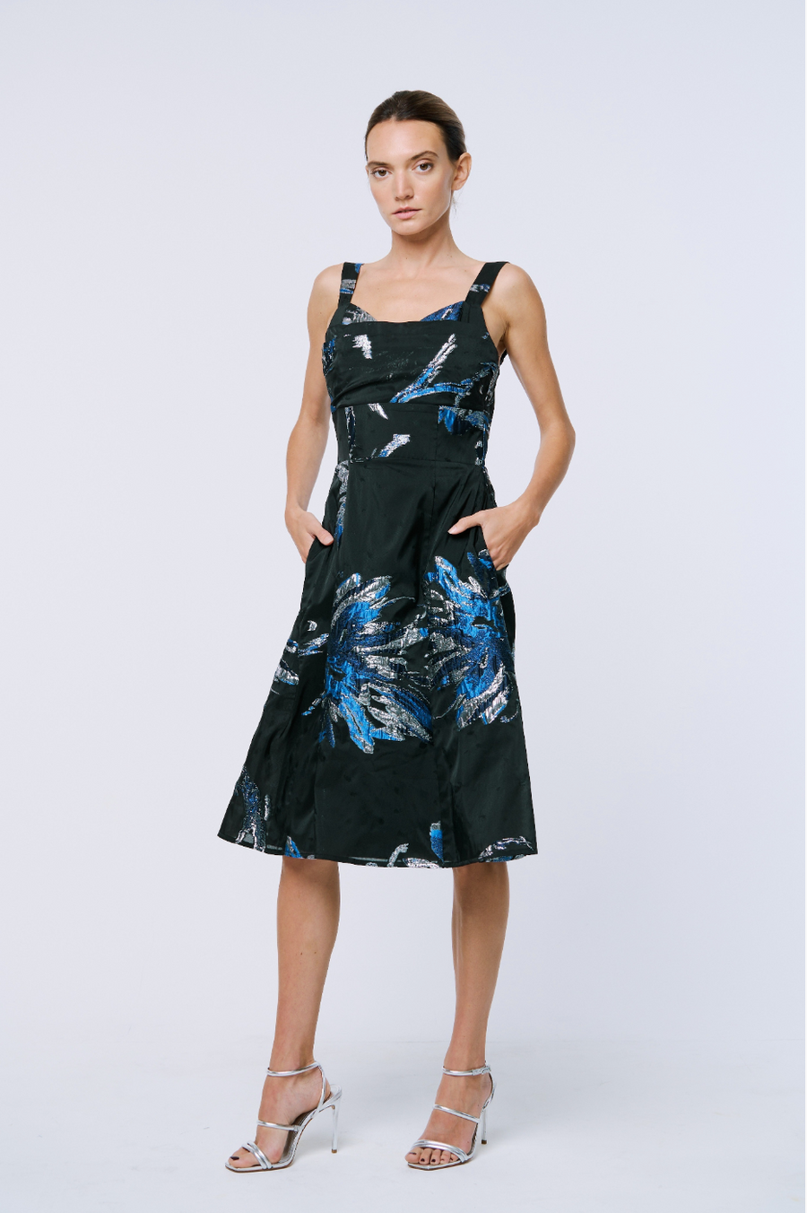 Alenna Blue Floral Jacquard Dress