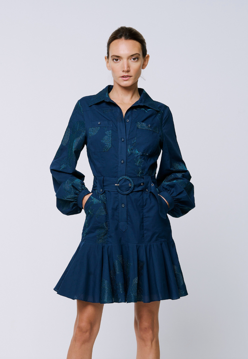 Load image 1 in gallery view. Ina Embroidered Long Sleeve Shirt Dress