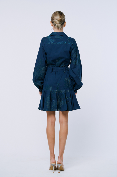 Load image 1 in gallery view. Ina Embroidered Long Sleeve Shirt Dress