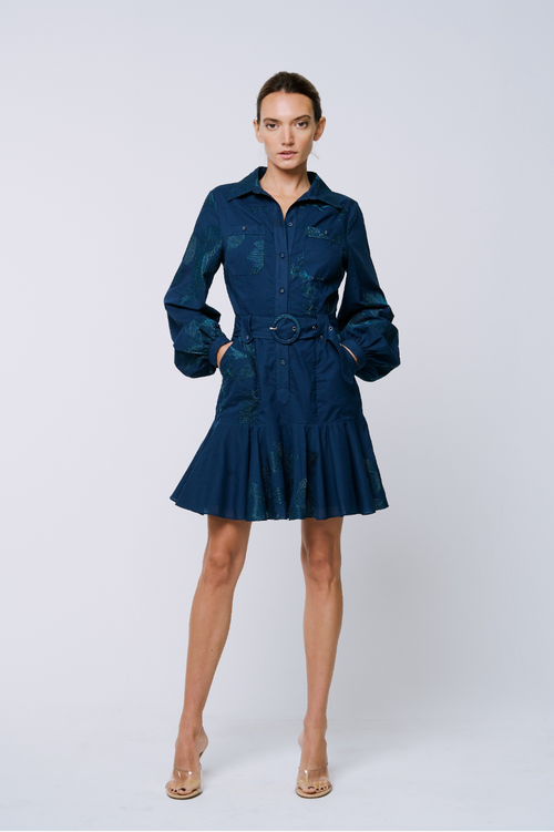 Load image 1 in gallery view. Ina Embroidered Long Sleeve Shirt Dress