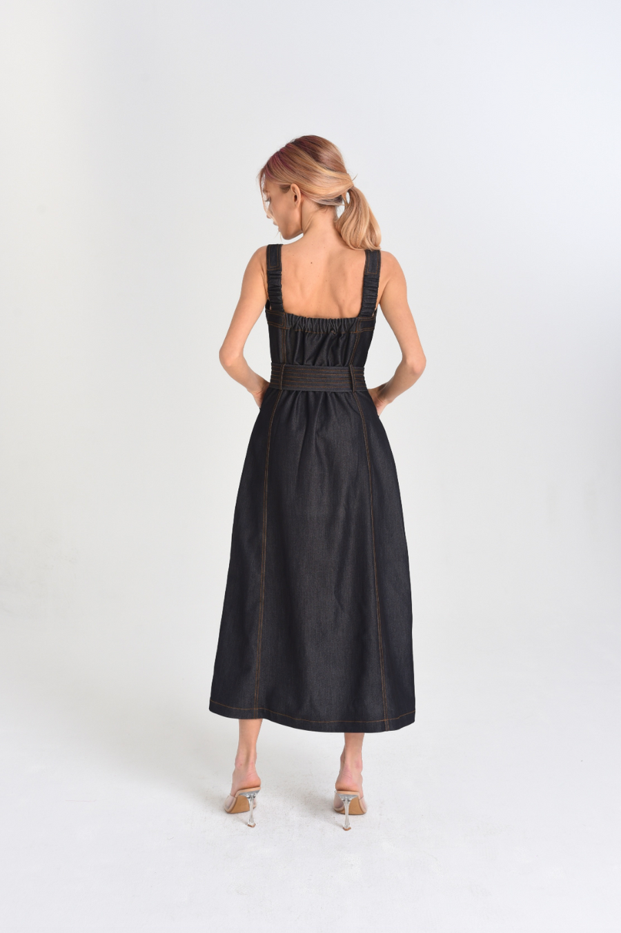 Drew Seamed Denim Maxi Dress