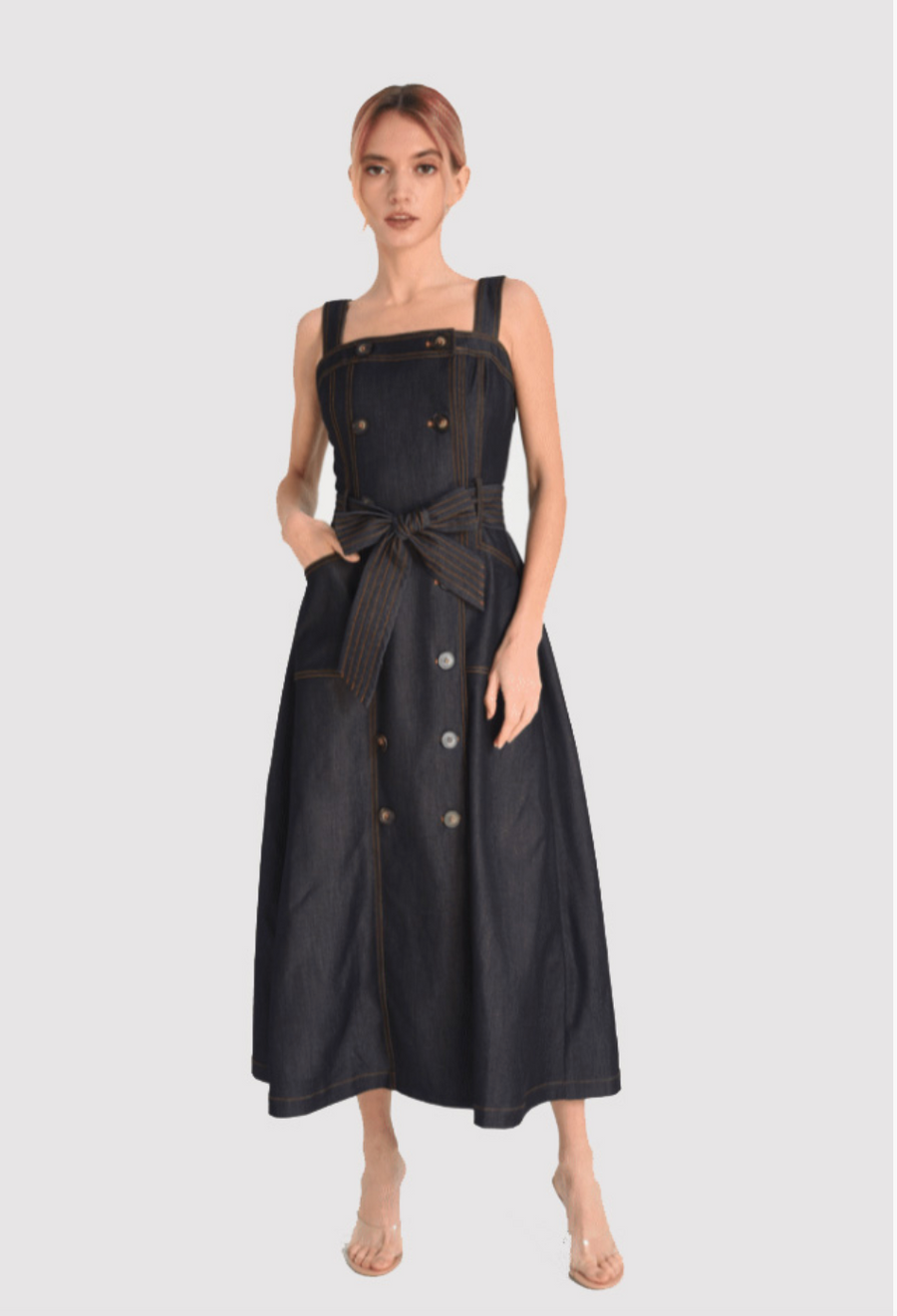 Drew Seamed Denim Maxi Dress