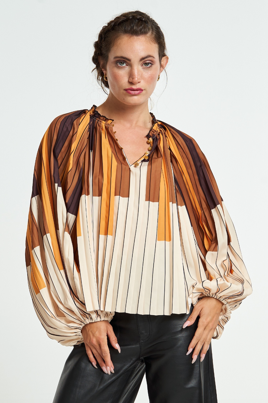 Serbita Long Sleeve Pleated Top