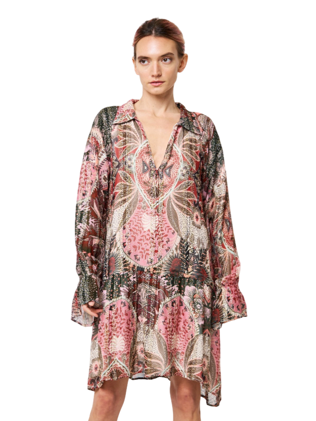 Tasi Printed Metallic Mini Dress