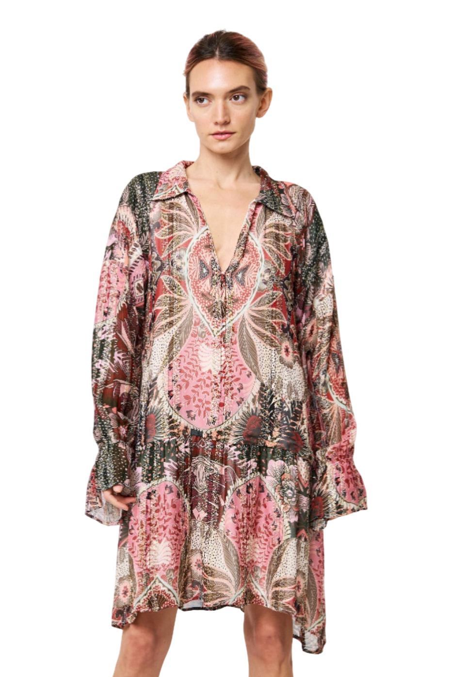 Tasi Printed Metallic Mini Dress