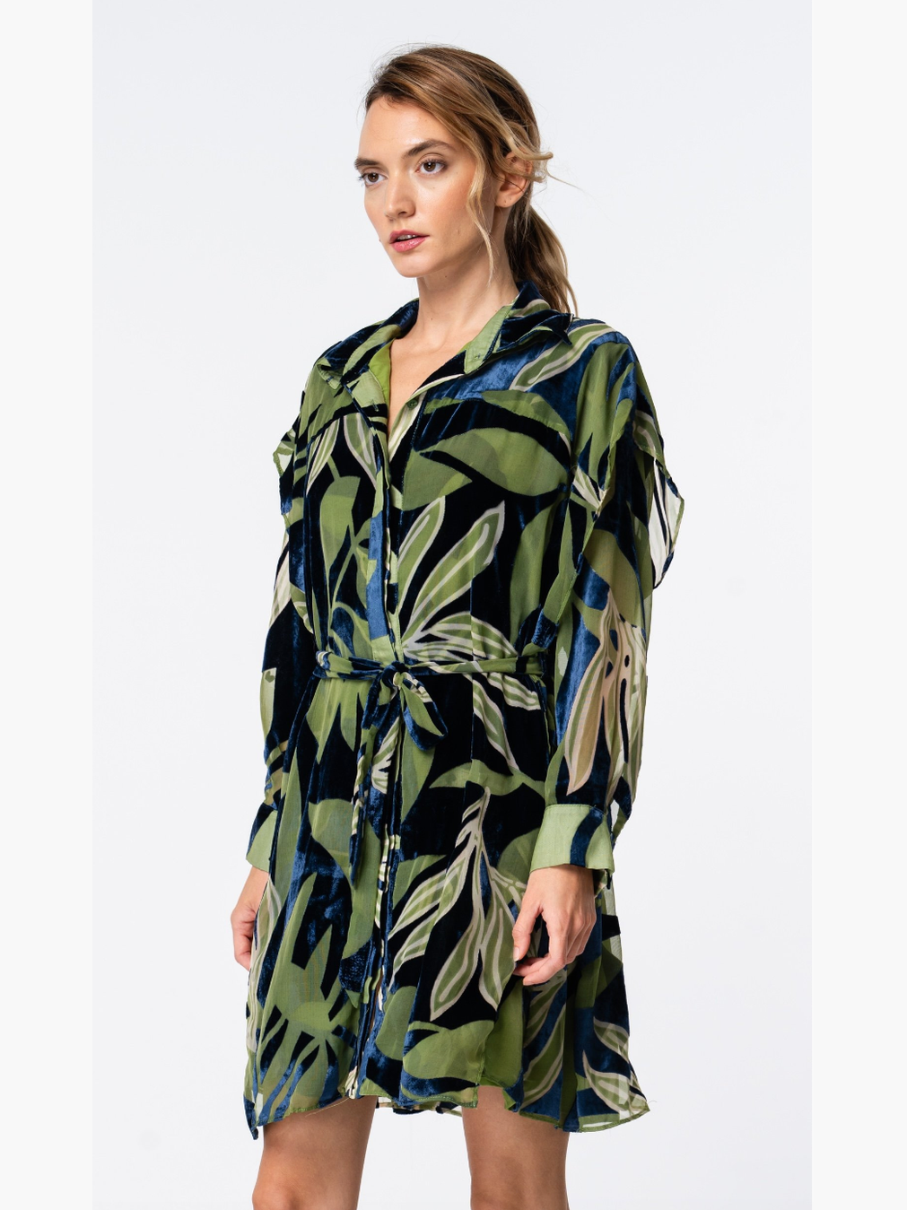 Baylor Velvet Mini Shirt Dress