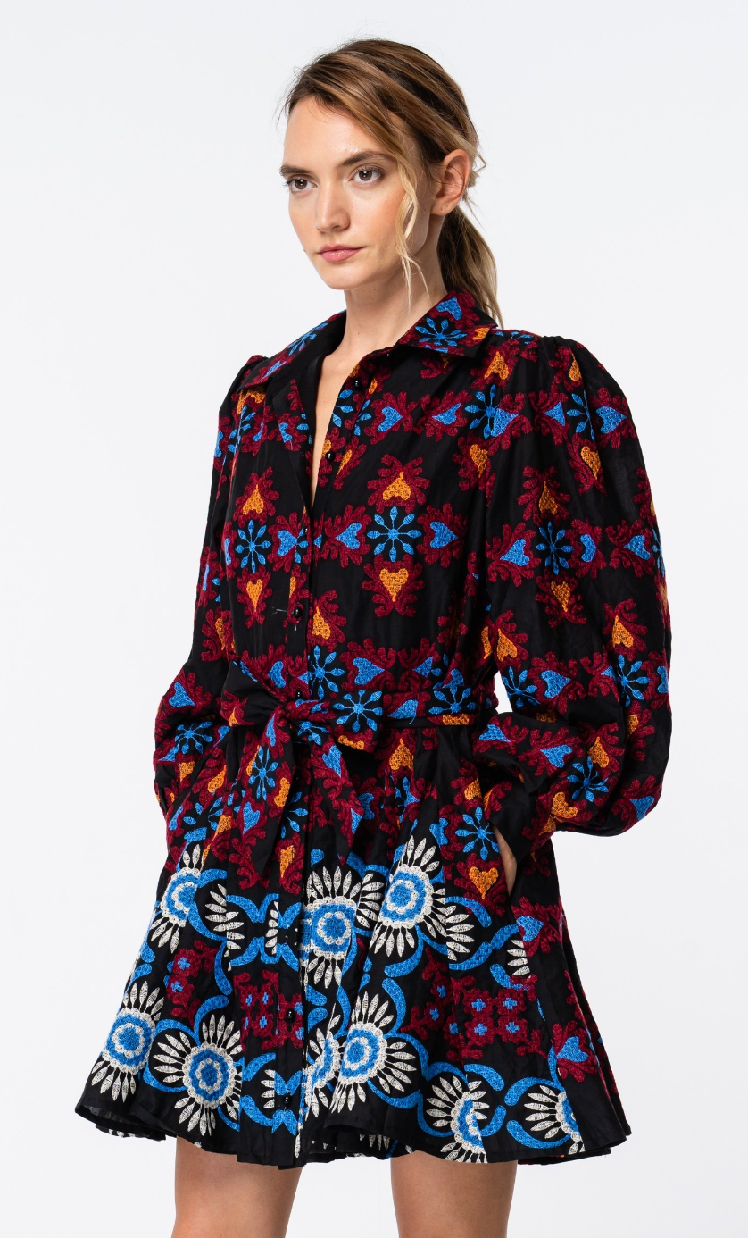 Nena Embroidered Mini Shirt Dress