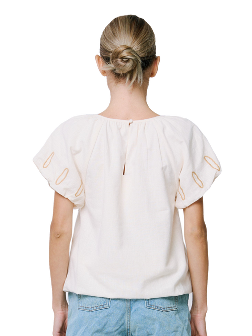 Load image 1 in gallery view. Celsey Palm Embroidered Puff Sleeve Top