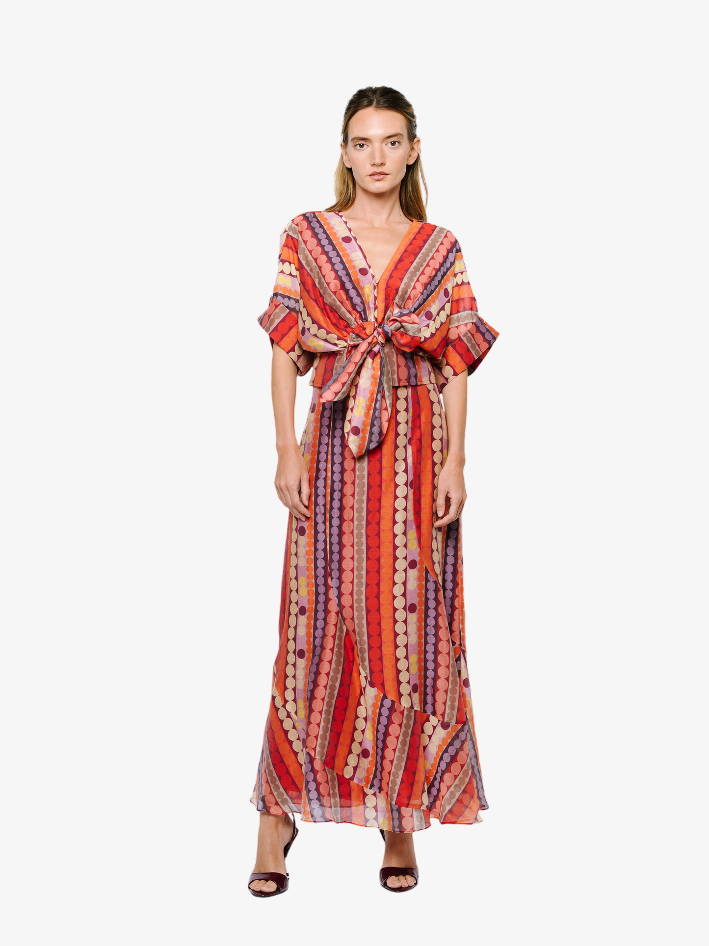 Clarisa Striped Polka Dot Tie Front Top