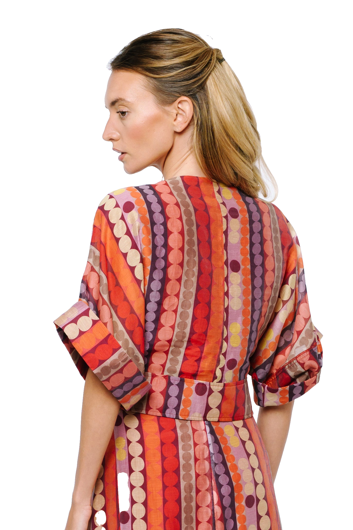 Clarisa Striped Polka Dot Tie Front Top