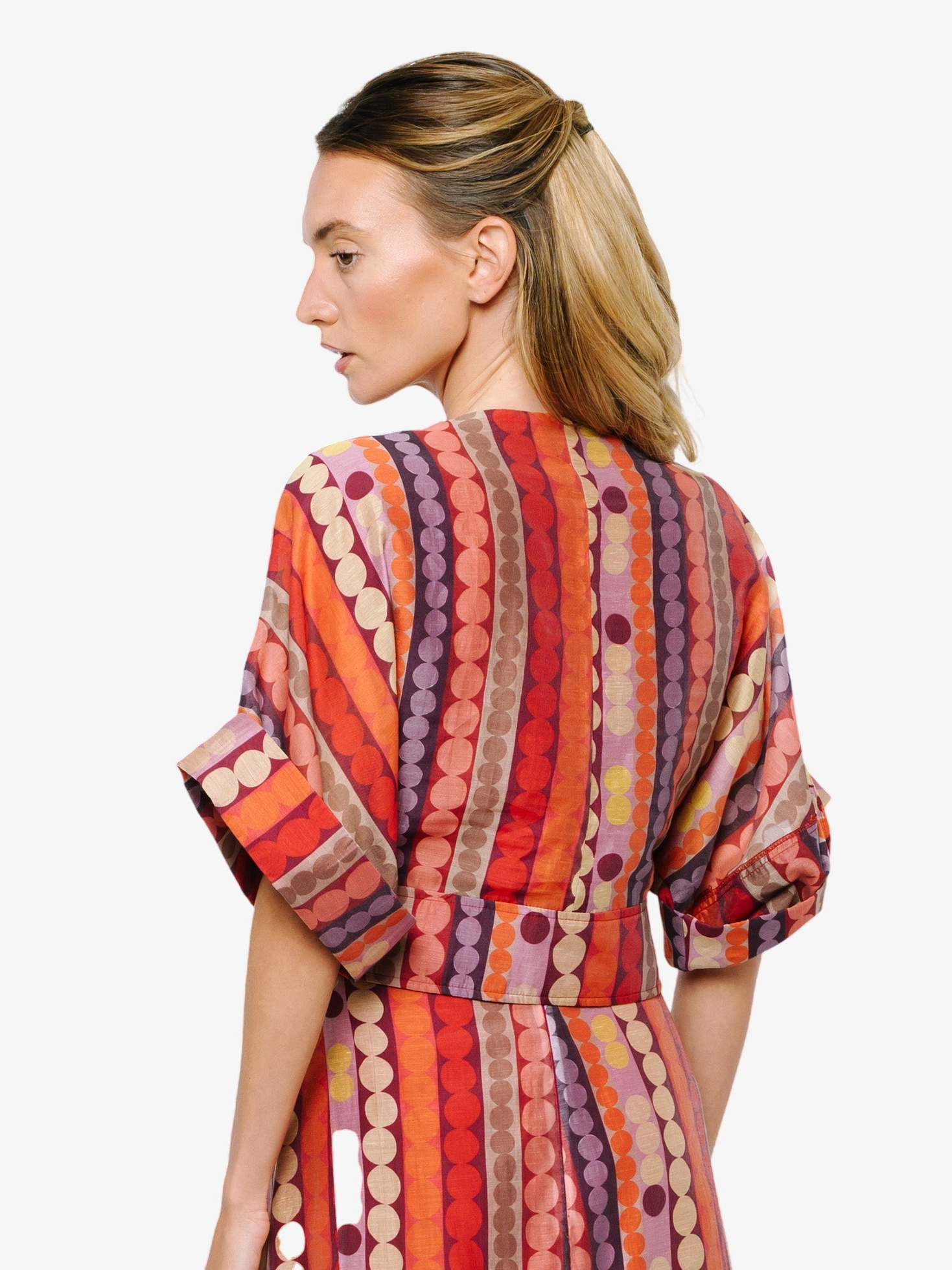 Clarisa Striped Polka Dot Tie Front Top