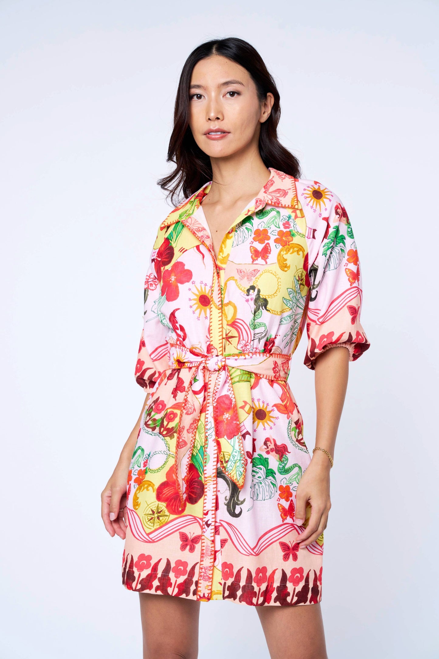 Julika Floral Print Mini Shirt Dress