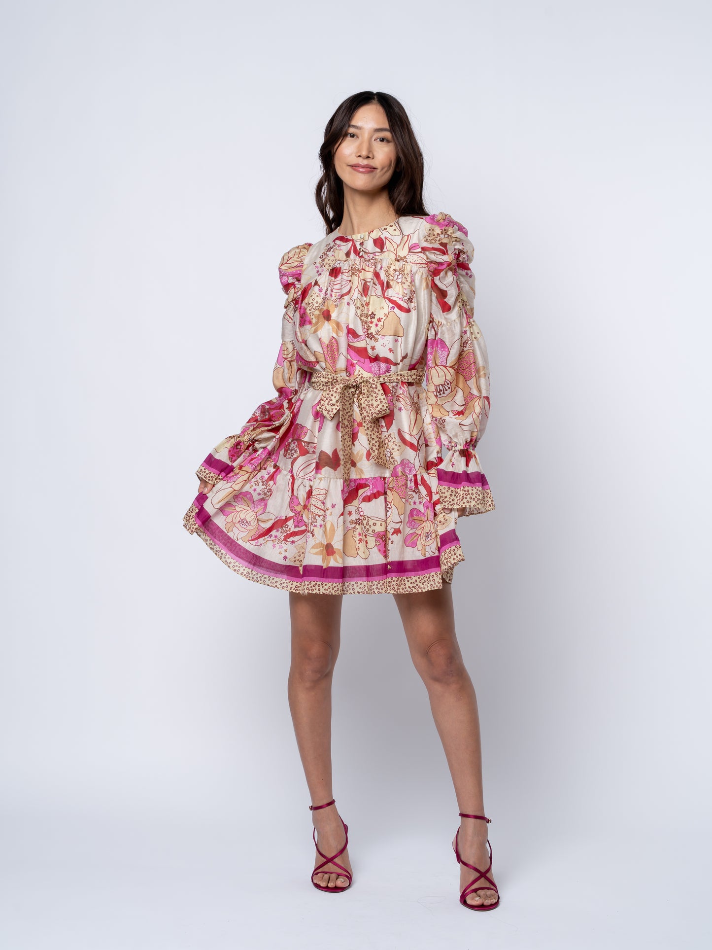 Adele Floral Print Ruched Sleeve Mini Dress