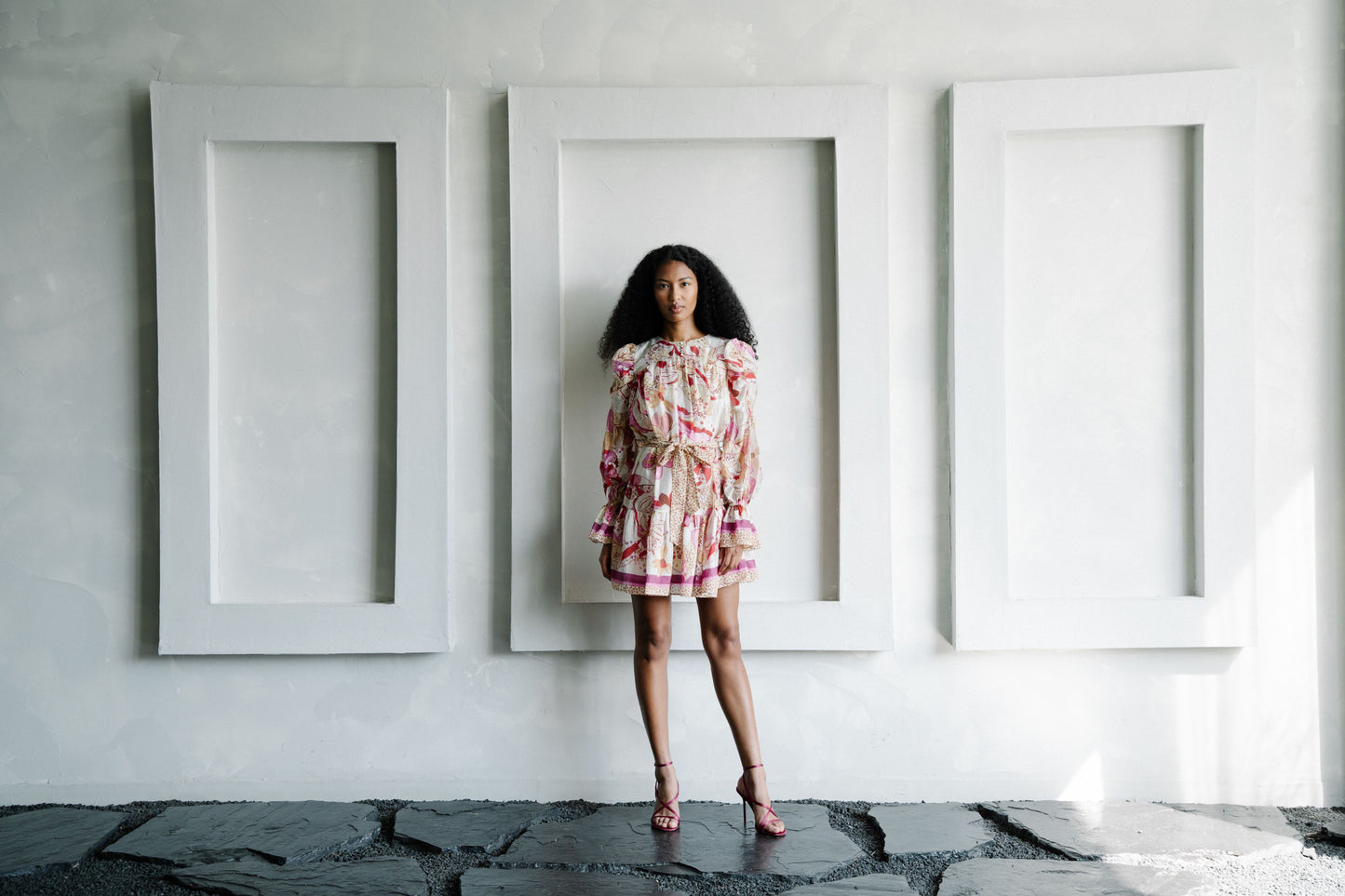 Adele Floral Print Ruched Sleeve Mini Dress