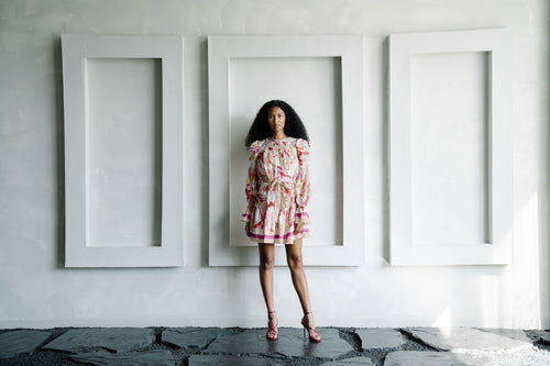 Load image 1 in gallery view. Adele Floral Print Ruched Sleeve Mini Dress