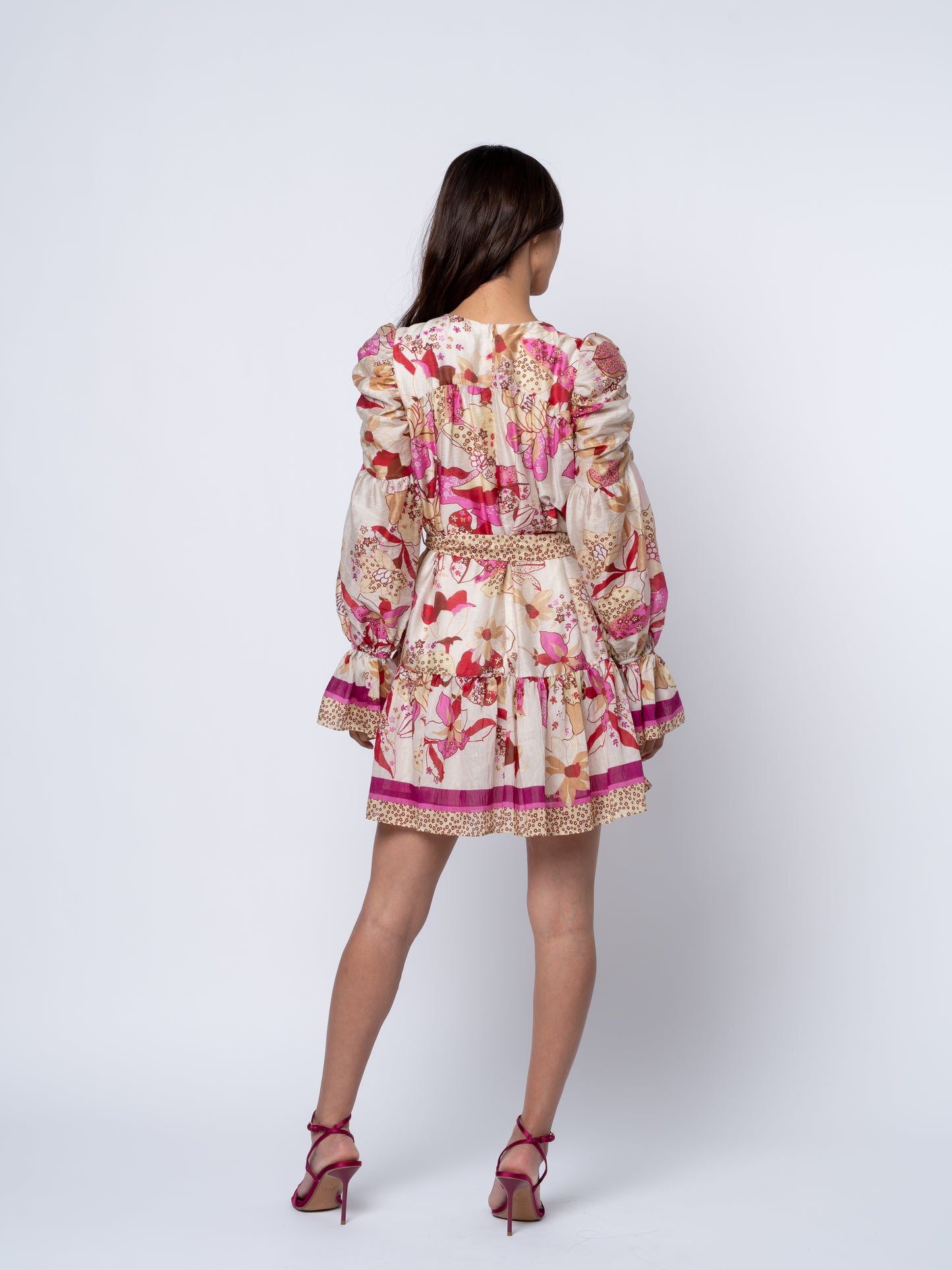 Adele Floral Print Ruched Sleeve Mini Dress