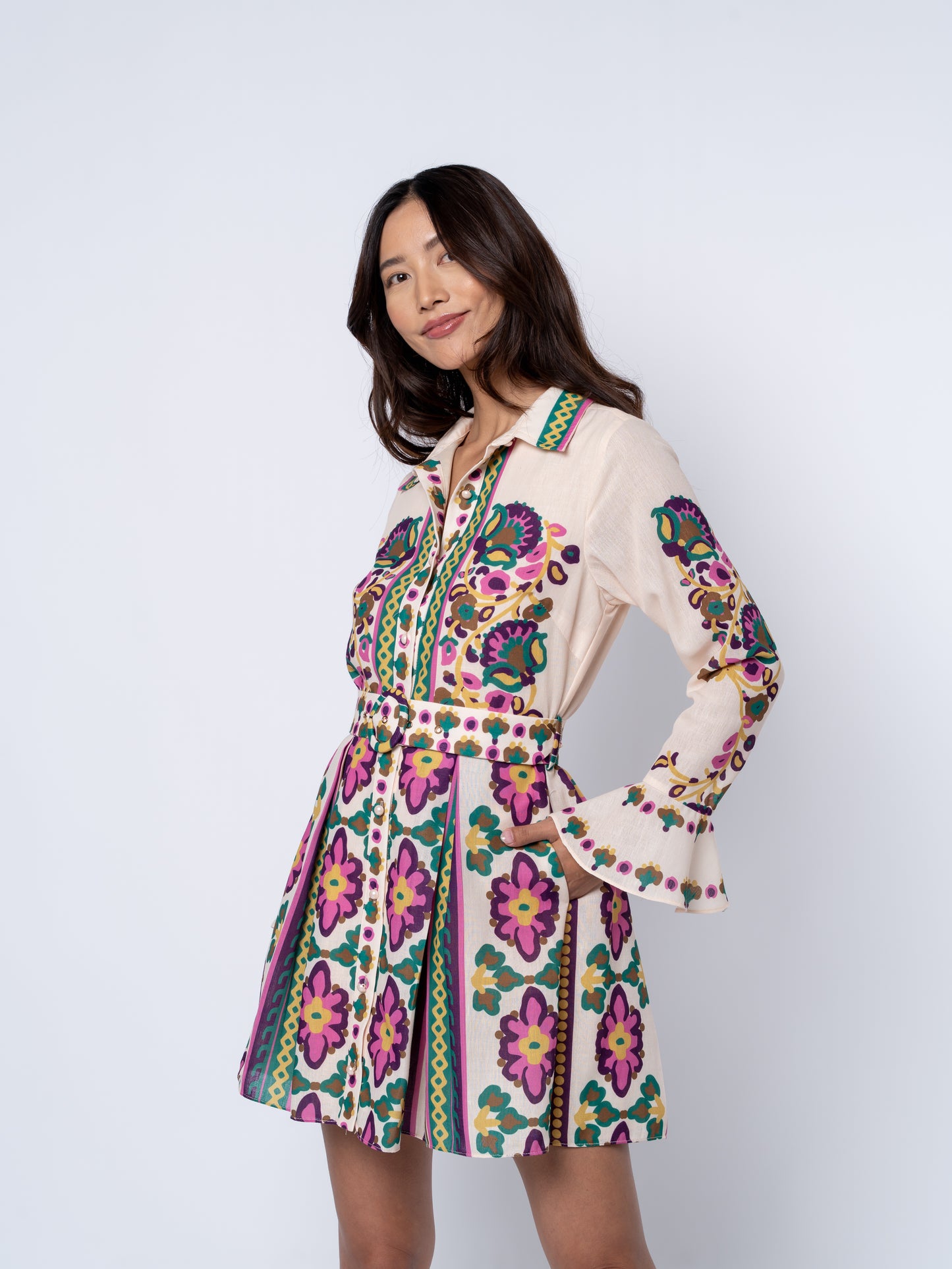 Maris Mixed Print Long Sleeve Shirt Dress