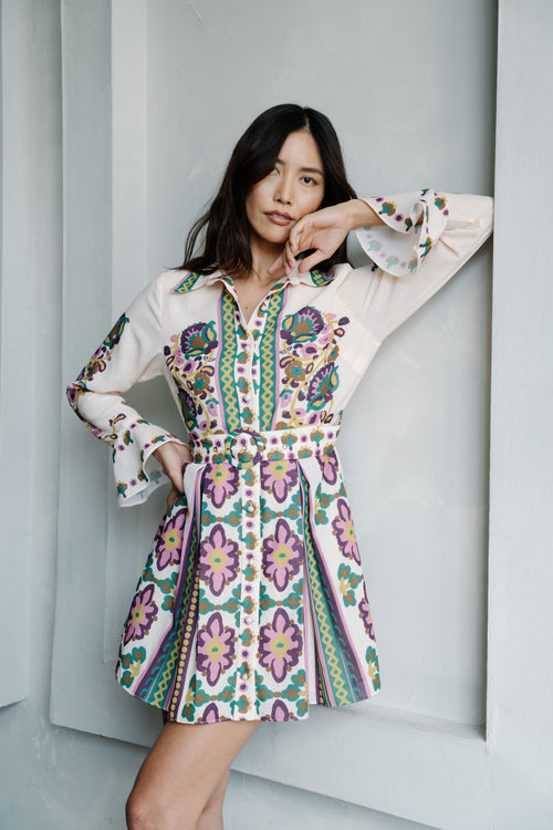 Load image 1 in gallery view. Maris Mixed Print Long Sleeve Shirt Dress