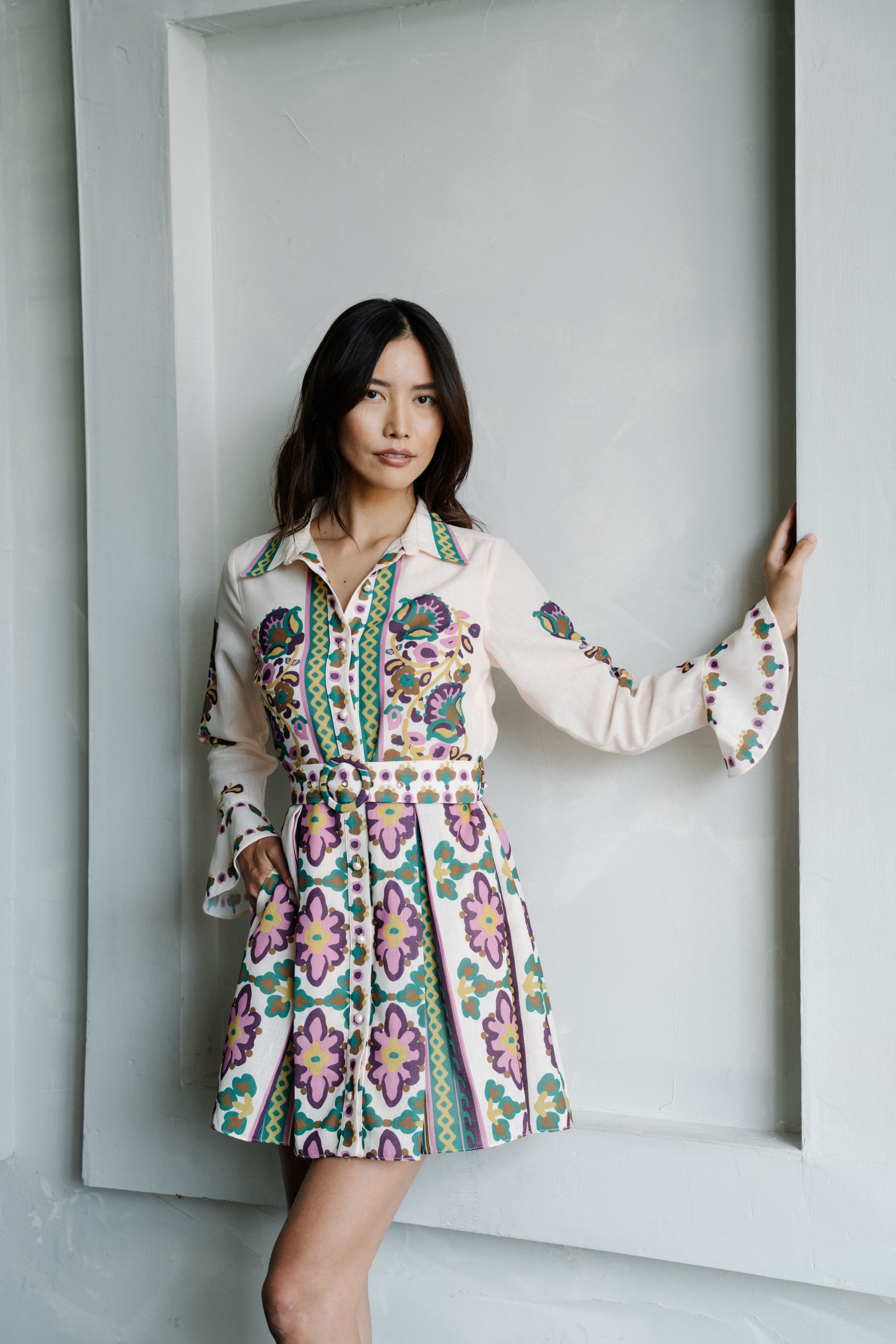 Maris Mixed Print Long Sleeve Shirt Dress