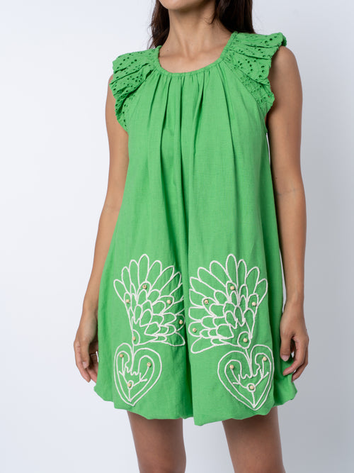 Cargar la imagen 1 en la vista de la galería. Cheli Embroidered Bubble Hem Cotton Mini Dress