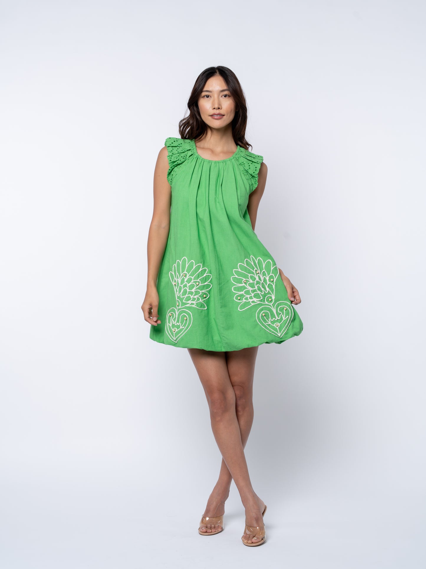 Cheli Embroidered Bubble Hem Cotton Mini Dress