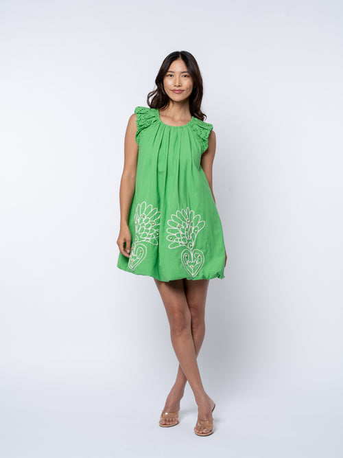 Cargar la imagen 1 en la vista de la galería. Cheli Embroidered Bubble Hem Cotton Mini Dress
