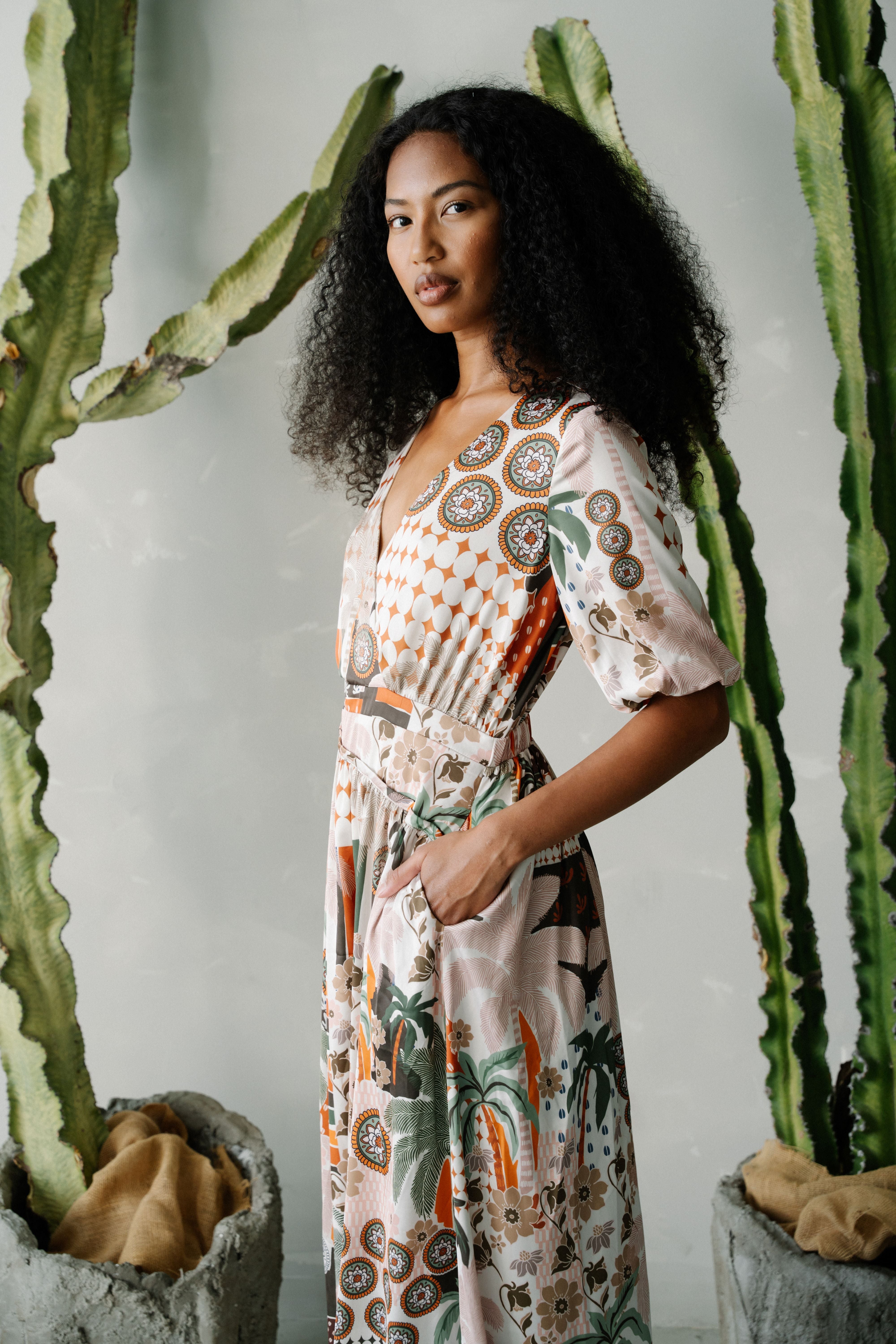 Lauren Botanical Print Surplice Maxi Dress