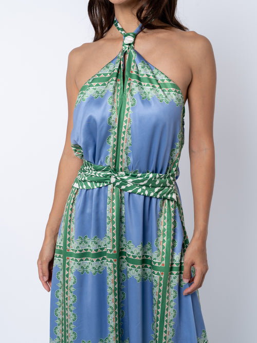 Load image 1 in gallery view. Leche Grid Print Halter	Neck Maxi Dress