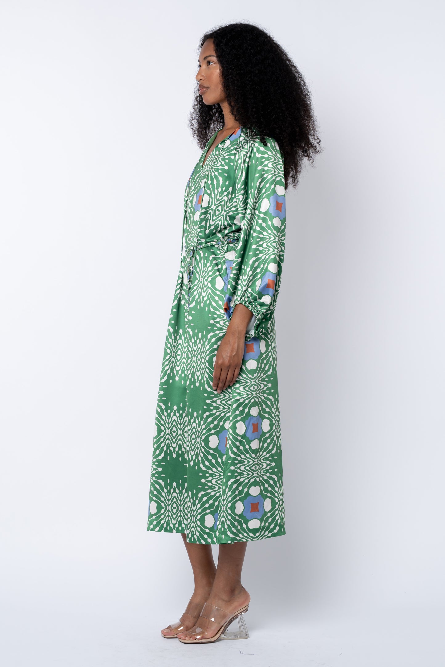 Jardin Abstract Print Long Sleeve Satin Dress
