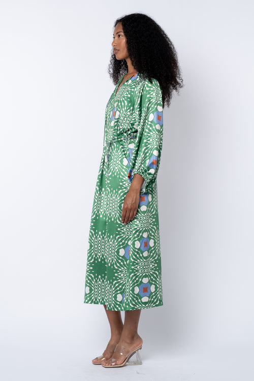 Load image 1 in gallery view. Jardin Abstract Print Long Sleeve Satin Dress