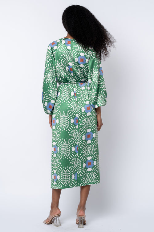 Load image 1 in gallery view. Jardin Abstract Print Long Sleeve Satin Dress
