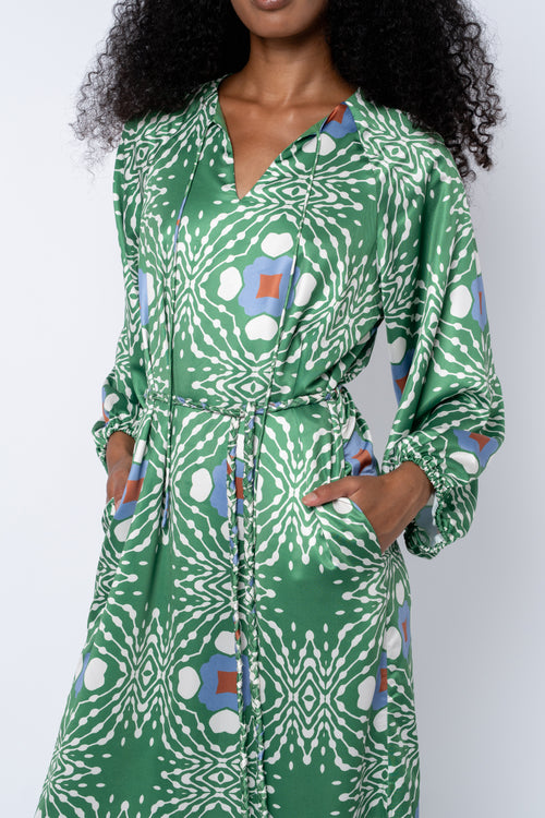 Load image 1 in gallery view. Jardin Abstract Print Long Sleeve Satin Dress