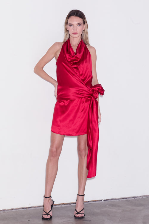 Cargar la imagen 1 en la vista de la galería. Jazzlyn Cowl Neck Satin Mini Dress