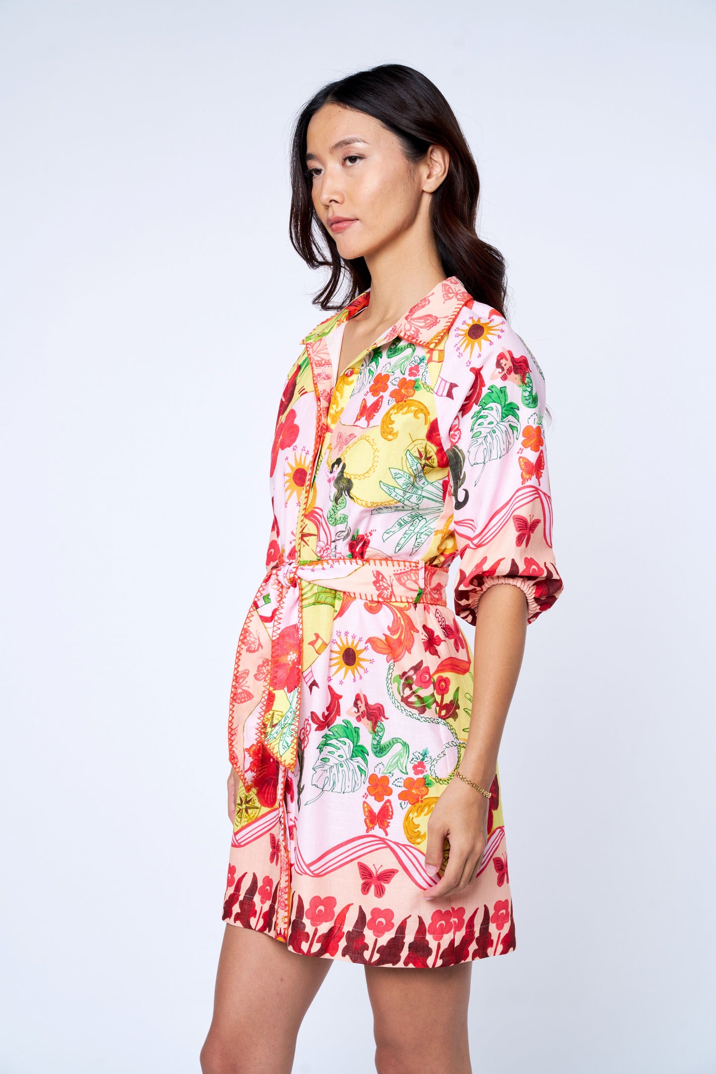 Julika Floral Print Mini Shirt Dress