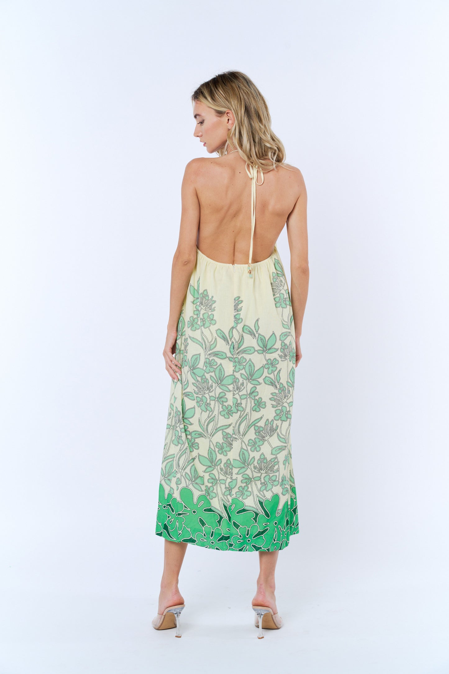 Dani Linen Blend Floral Print Midi Dress