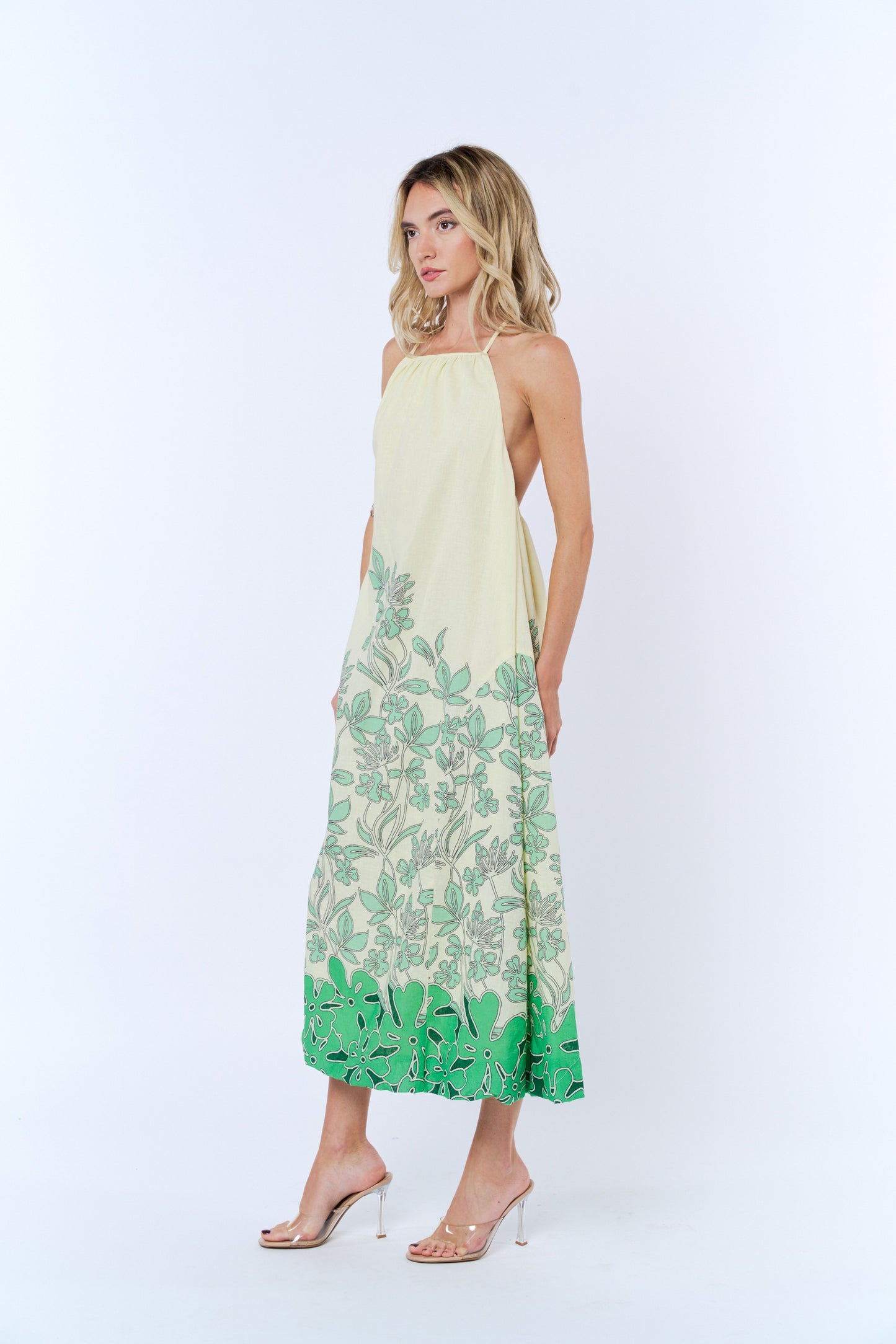 Dani Linen Blend Floral Print Midi Dress