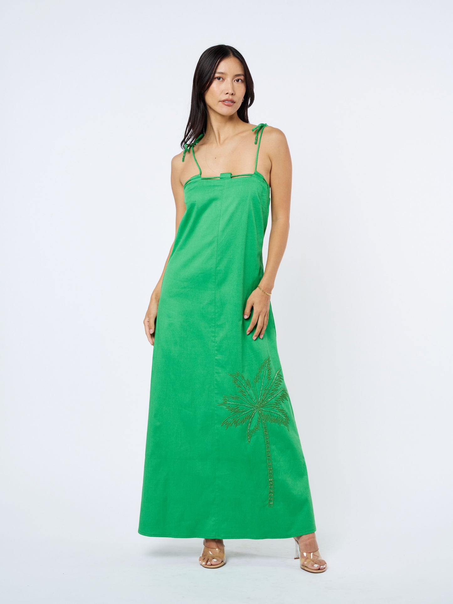 Hattie Beaded Palm Maxi Dress