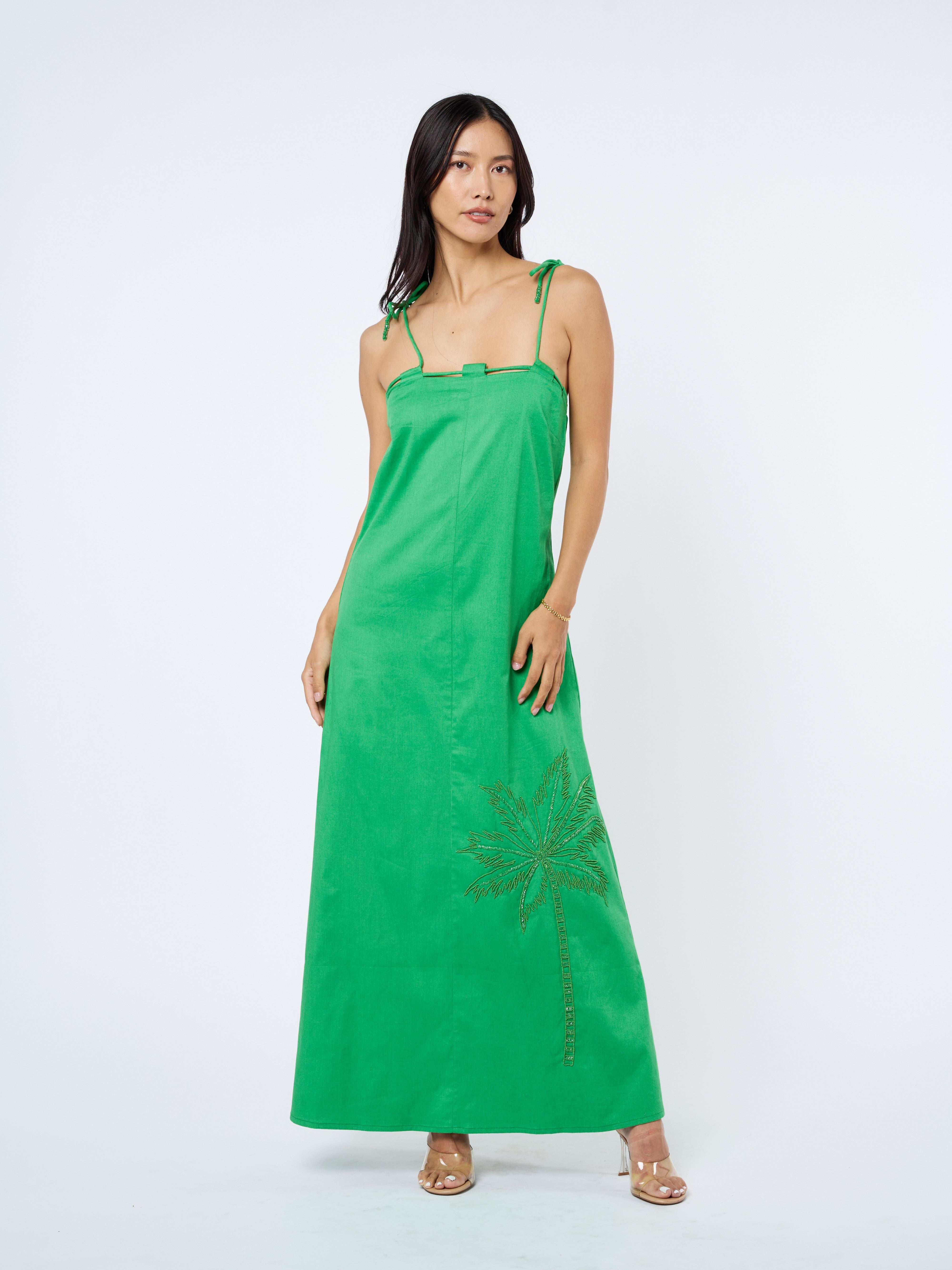 Hattie Beaded Palm Maxi Dress