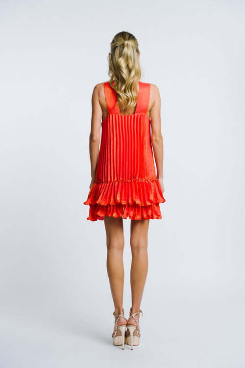 Load image 1 in gallery view. Nika Pleated Satin Halter Mini Dress