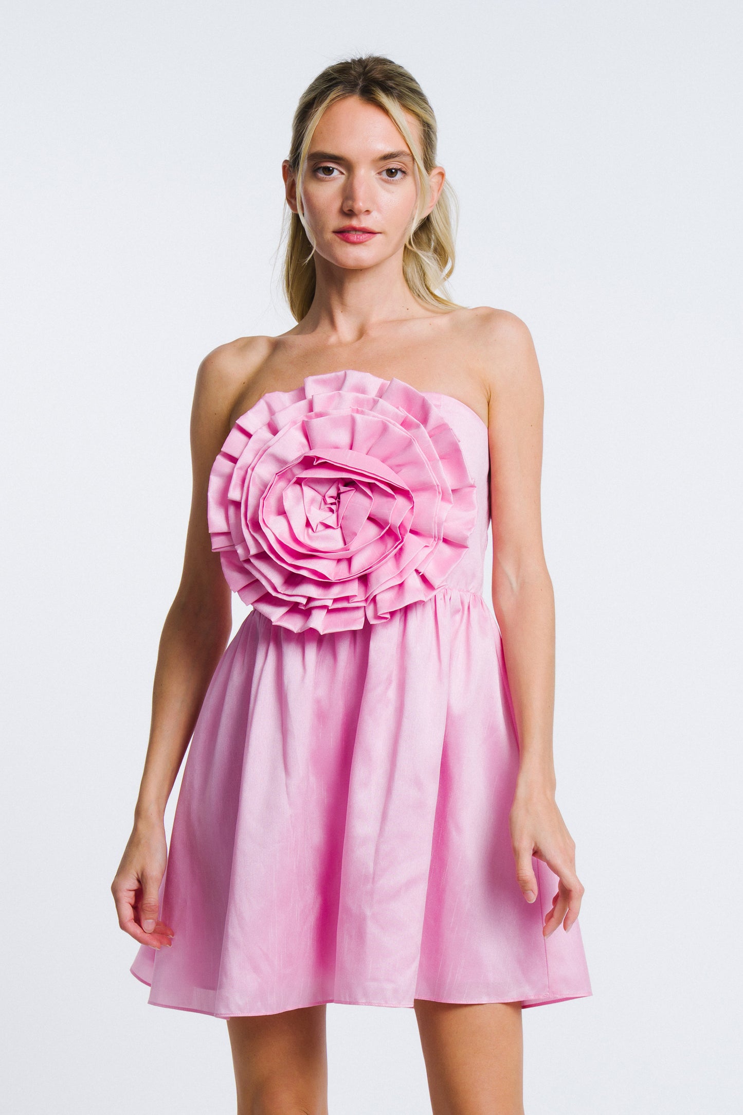 Mischa 3D Flower Strapless Mini Dress