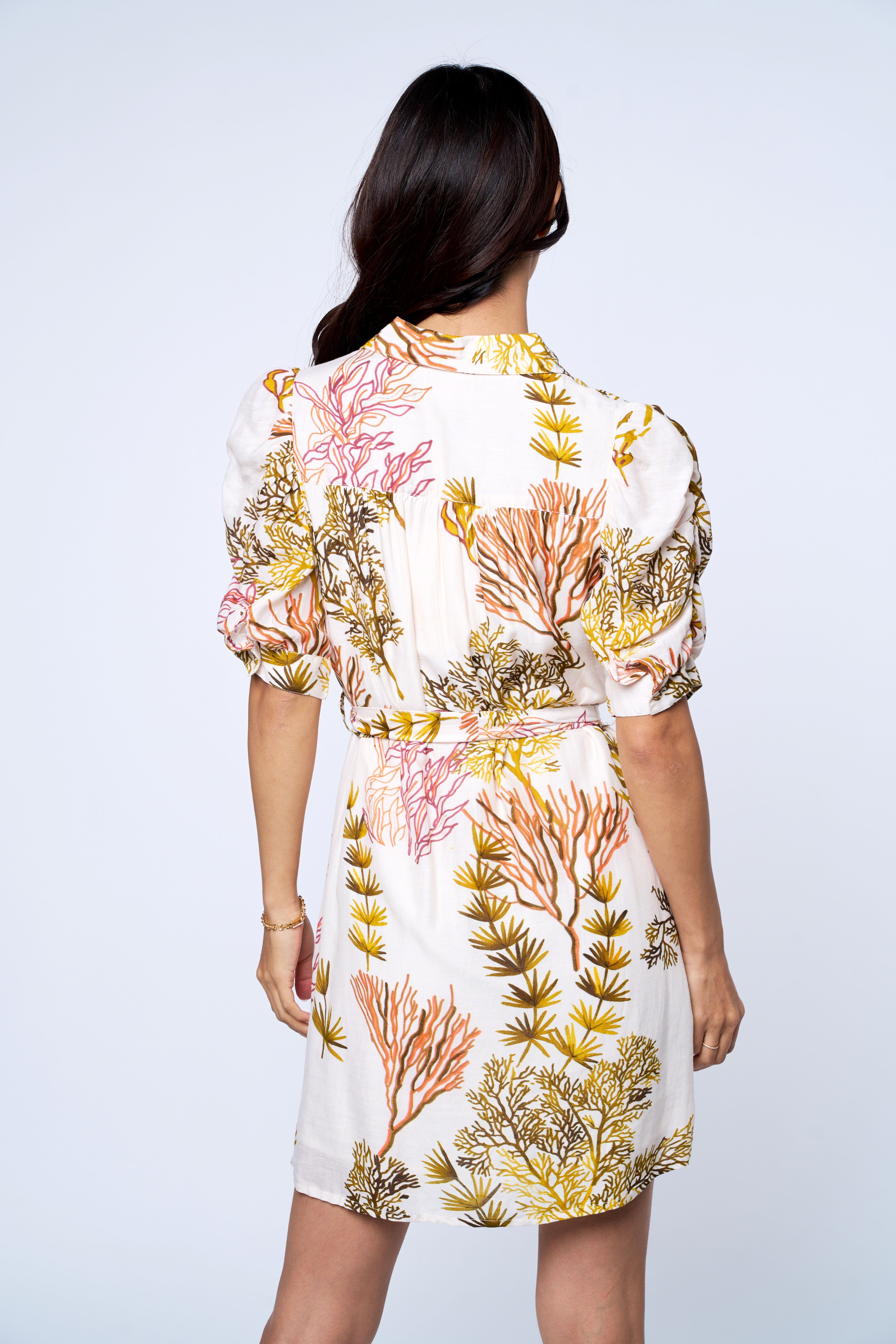 Scarlette Coral Print Belted Shirt Dress