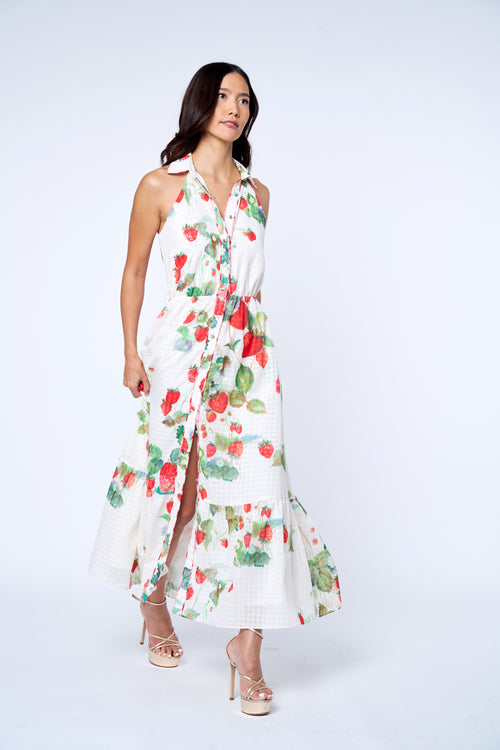 Cargar la imagen 1 en la vista de la galería. Katerina Strawberry Print Sleeveless Shirtdress