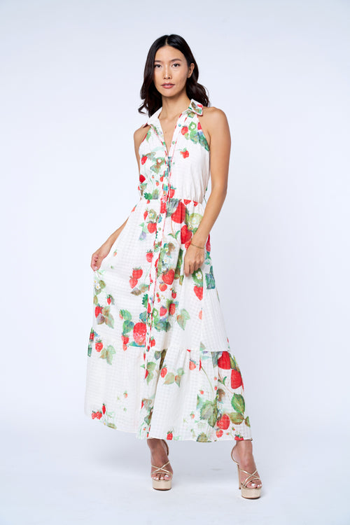 Cargar la imagen 1 en la vista de la galería. Katerina Strawberry Print Sleeveless Shirtdress
