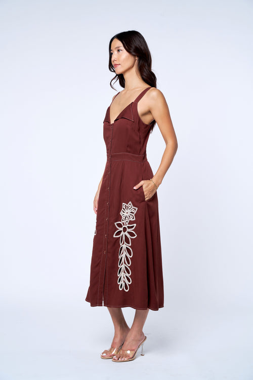Load image 1 in gallery view. Joy Floral Embroidered Button-Up Midi Dress