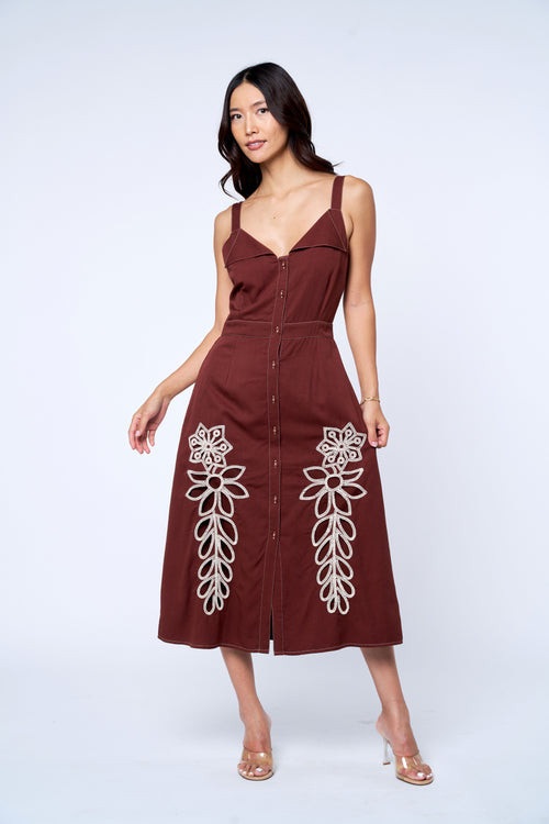 Load image 1 in gallery view. Joy Floral Embroidered Button-Up Midi Dress