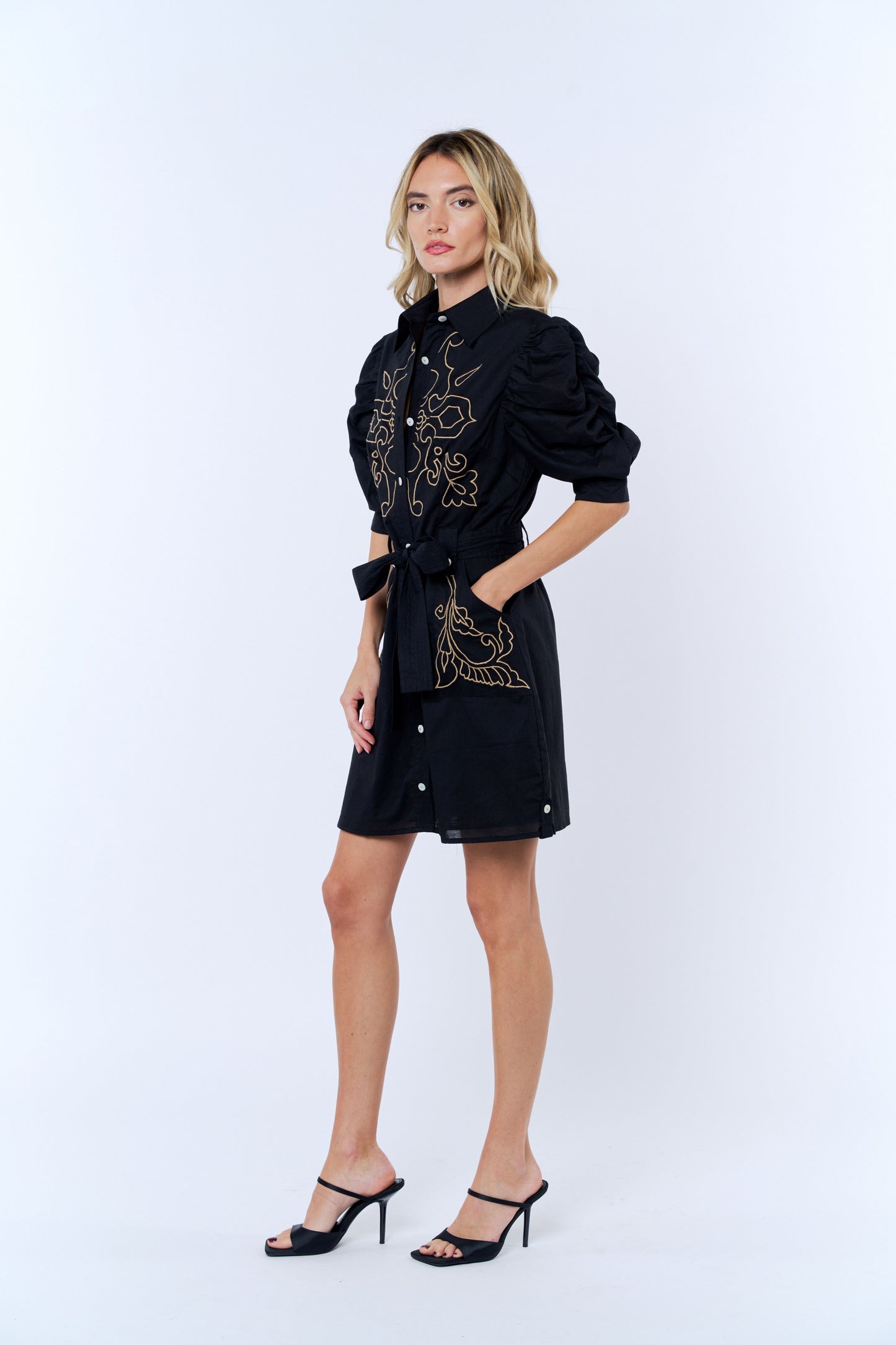 Lucy Embroidered Mini Shirt Dress