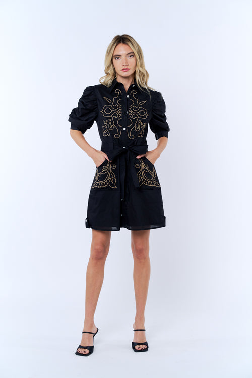 Load image 1 in gallery view. Lucy Embroidered Mini Shirt Dress