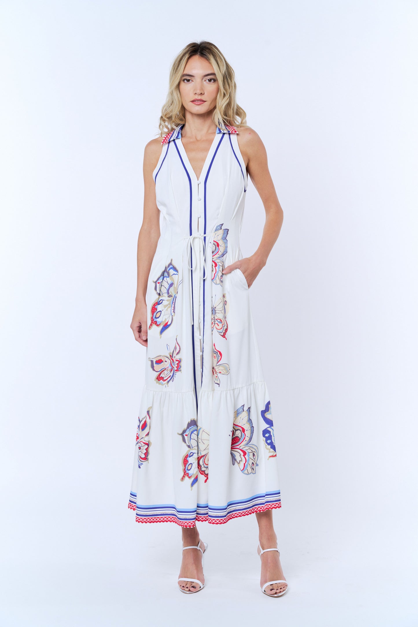 Neena Butterfly Print Button-Up Maxi Dress